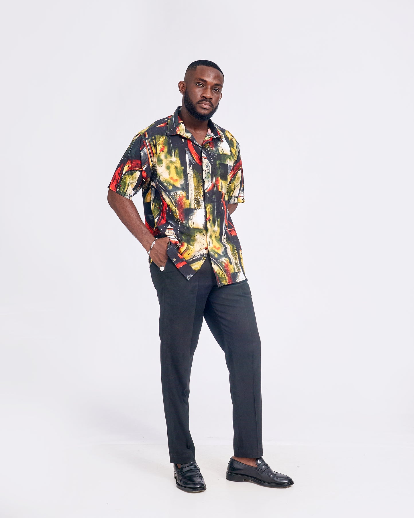 Dark Blue Mature Short Sleeve Shirt & Tailored Trousers