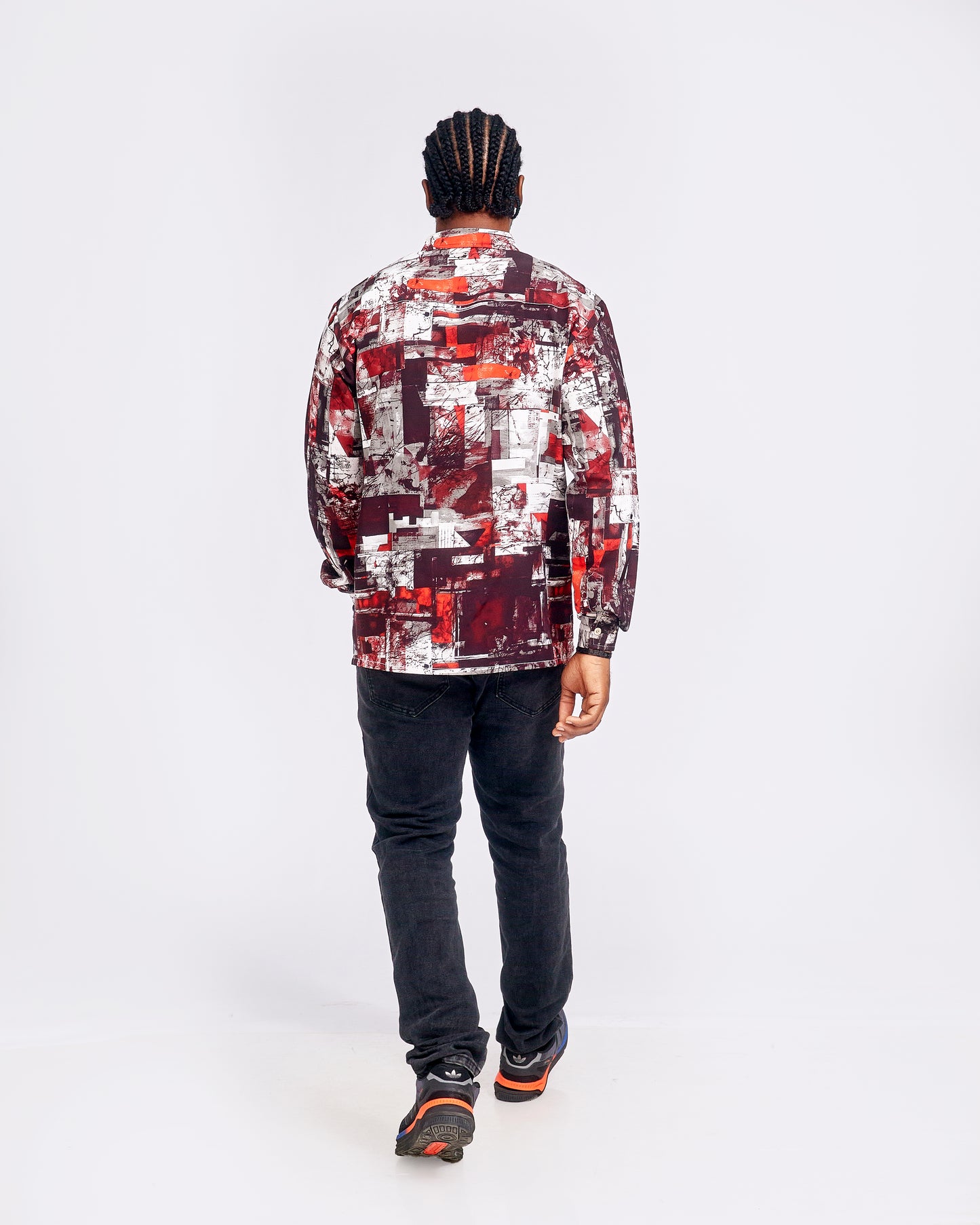 Multi-Tone Brown/Red-Orange Top & Clean Straight Jeans