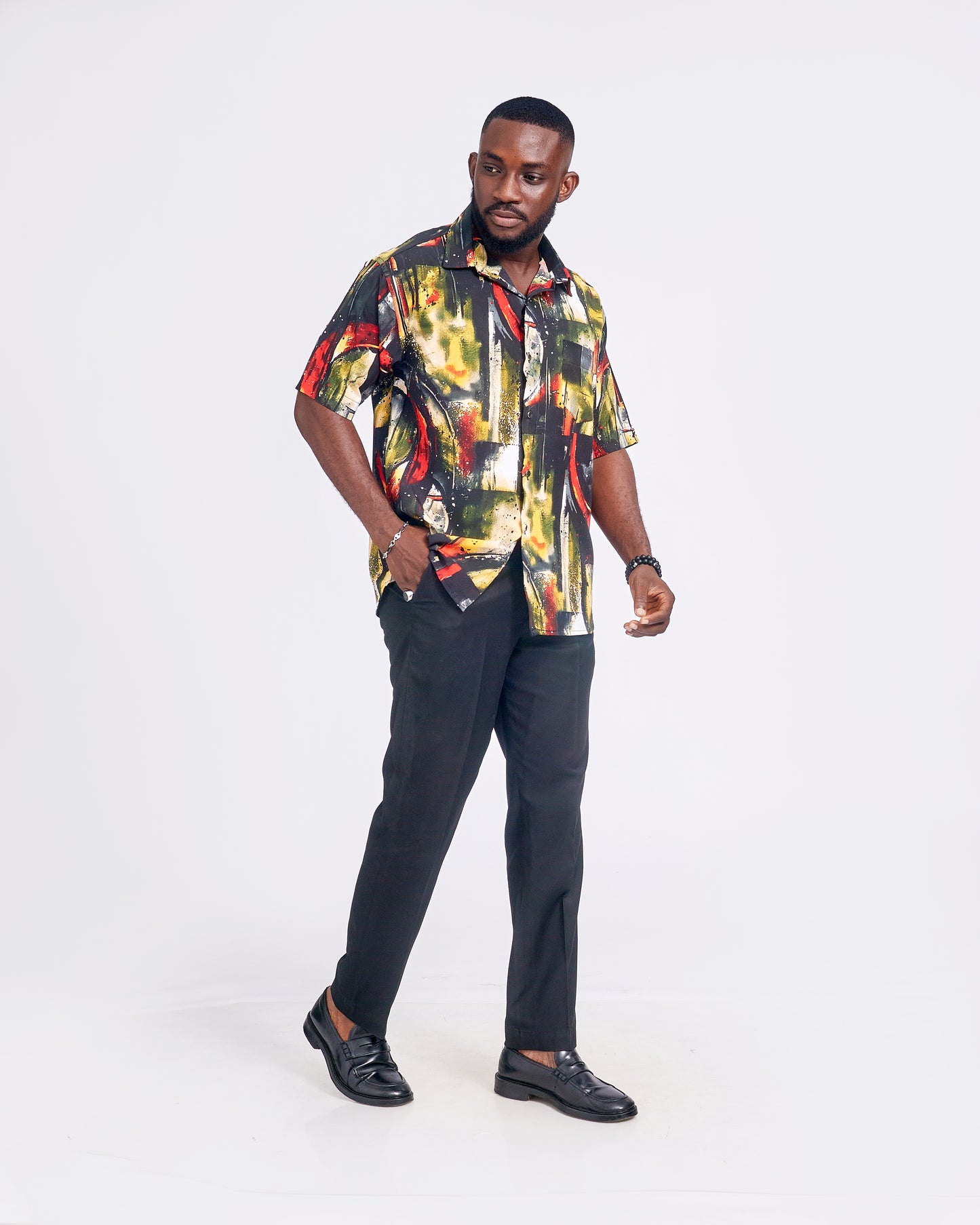 Dark Blue Mature Short Sleeve Shirt & Tailored Trousers