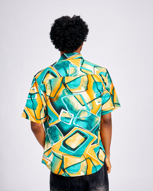 Green & Yellow Short Sleeve Top & Relaxed Baggy Denim Shorts