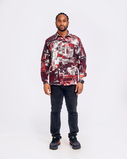 Multi-Tone Brown/Red-Orange Top & Clean Straight Jeans